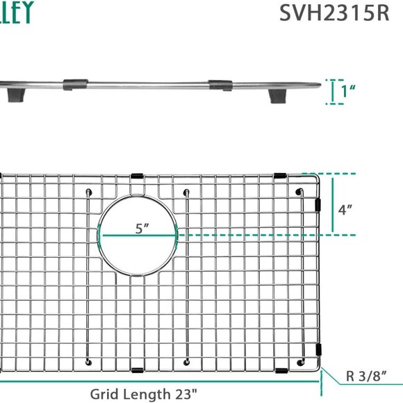 Serene Valley Sink Bottom Grid SVH2315R 23" X 14-1/2" Rear Drain Radius 3/8" NEW - Picture 2 of 7